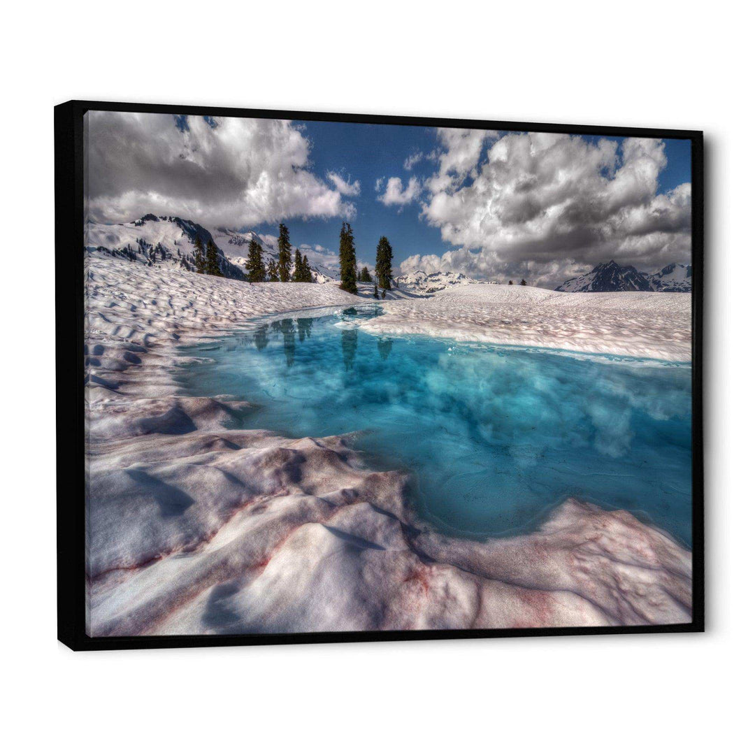 Amazing Blue Melt Lake in Fog