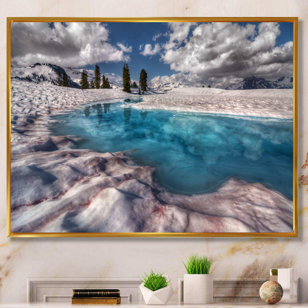 Amazing Blue Melt Lake in Fog
