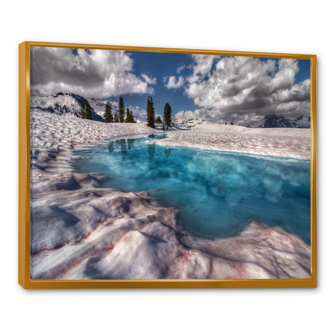 Amazing Blue Melt Lake in Fog