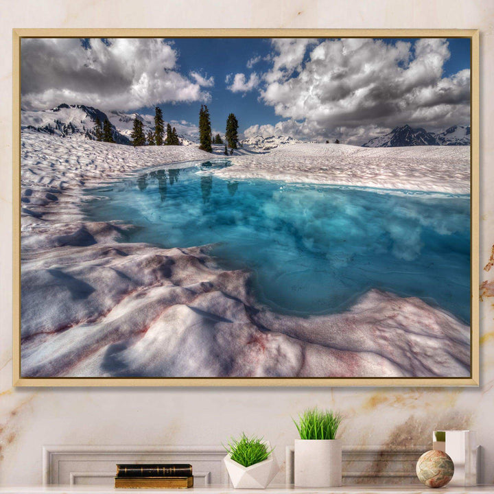 Amazing Blue Melt Lake in Fog
