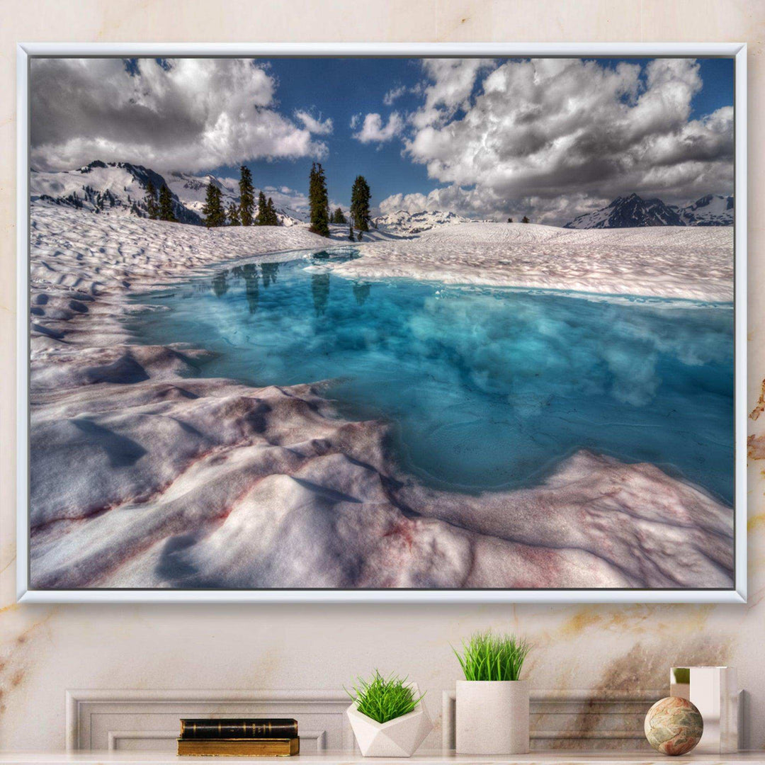 Amazing Blue Melt Lake in Fog
