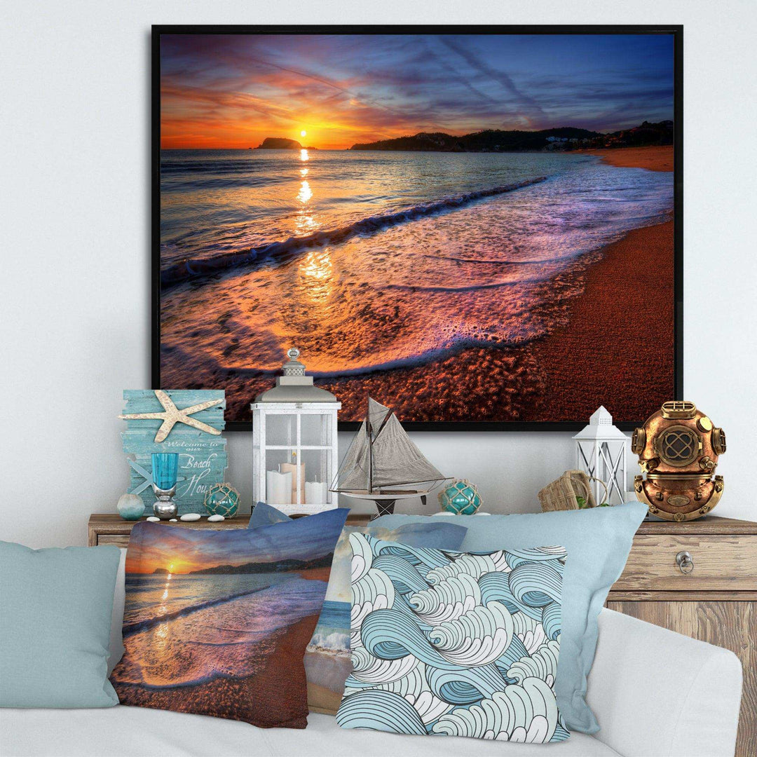 Foaming Waves at Beautiful Sunset