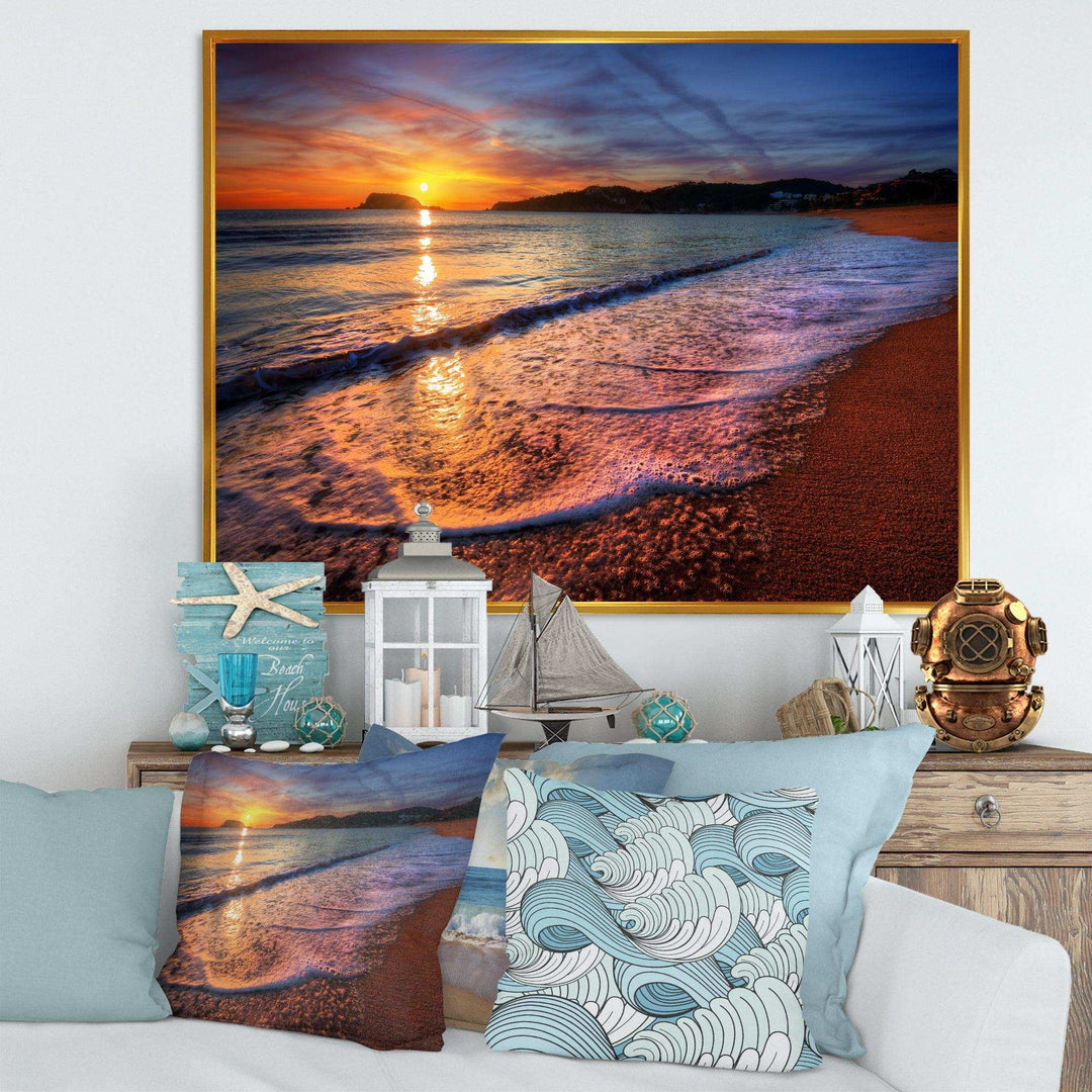 Foaming Waves at Beautiful Sunset