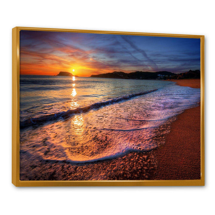 Foaming Waves at Beautiful Sunset