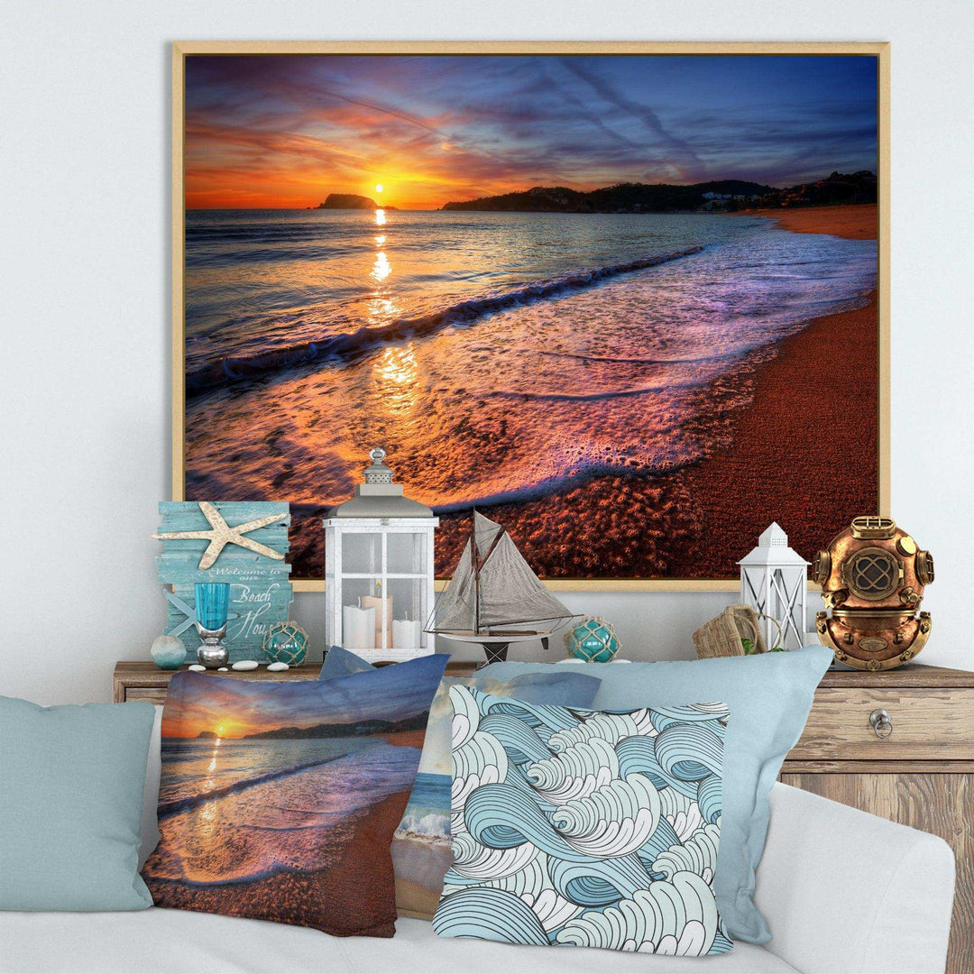 Foaming Waves at Beautiful Sunset