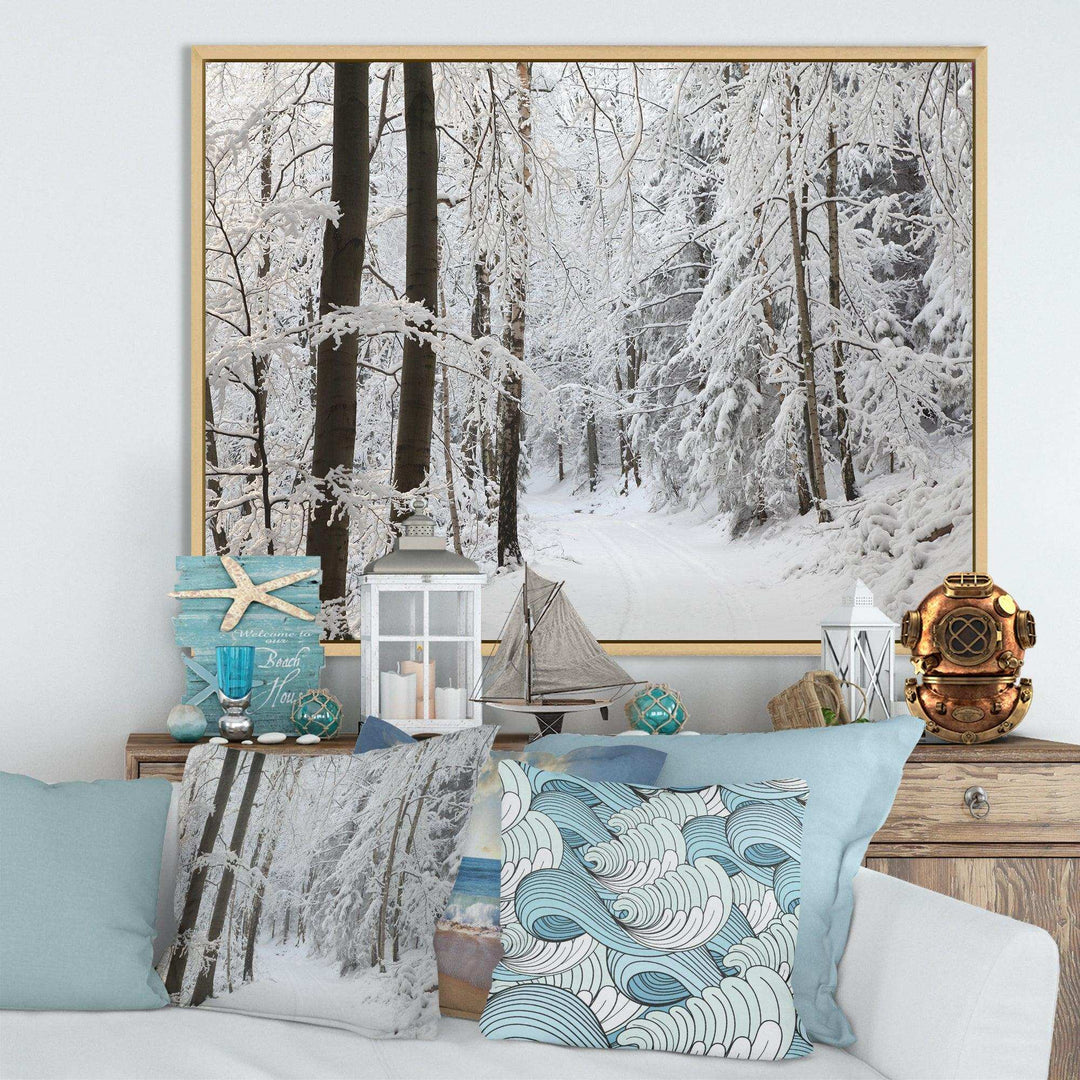 Dense Winter Forest and Lane