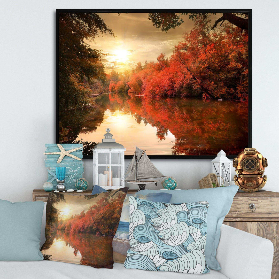 Colorful Fall Sunset over River