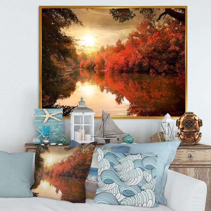Colorful Fall Sunset over River