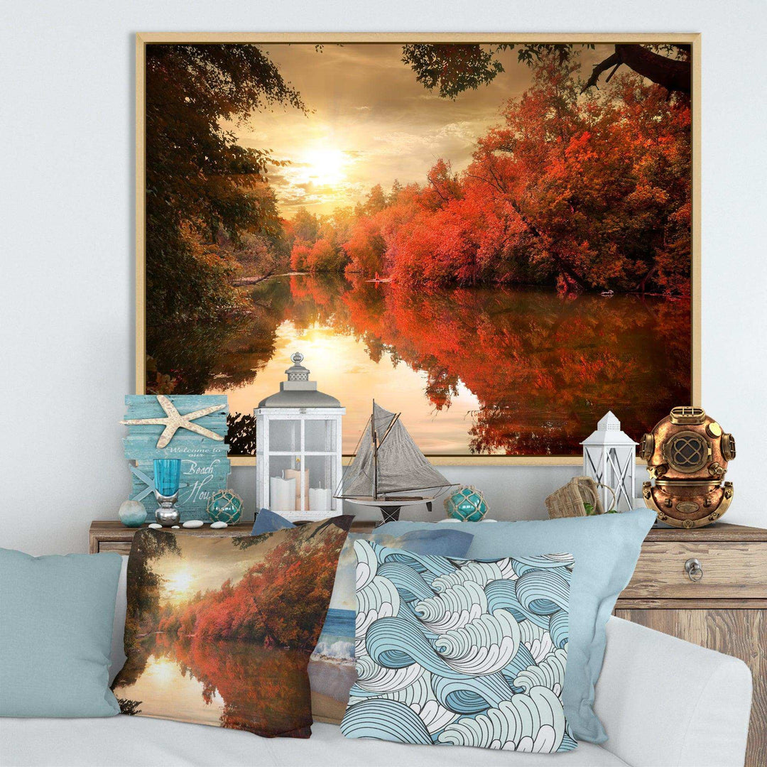Colorful Fall Sunset over River