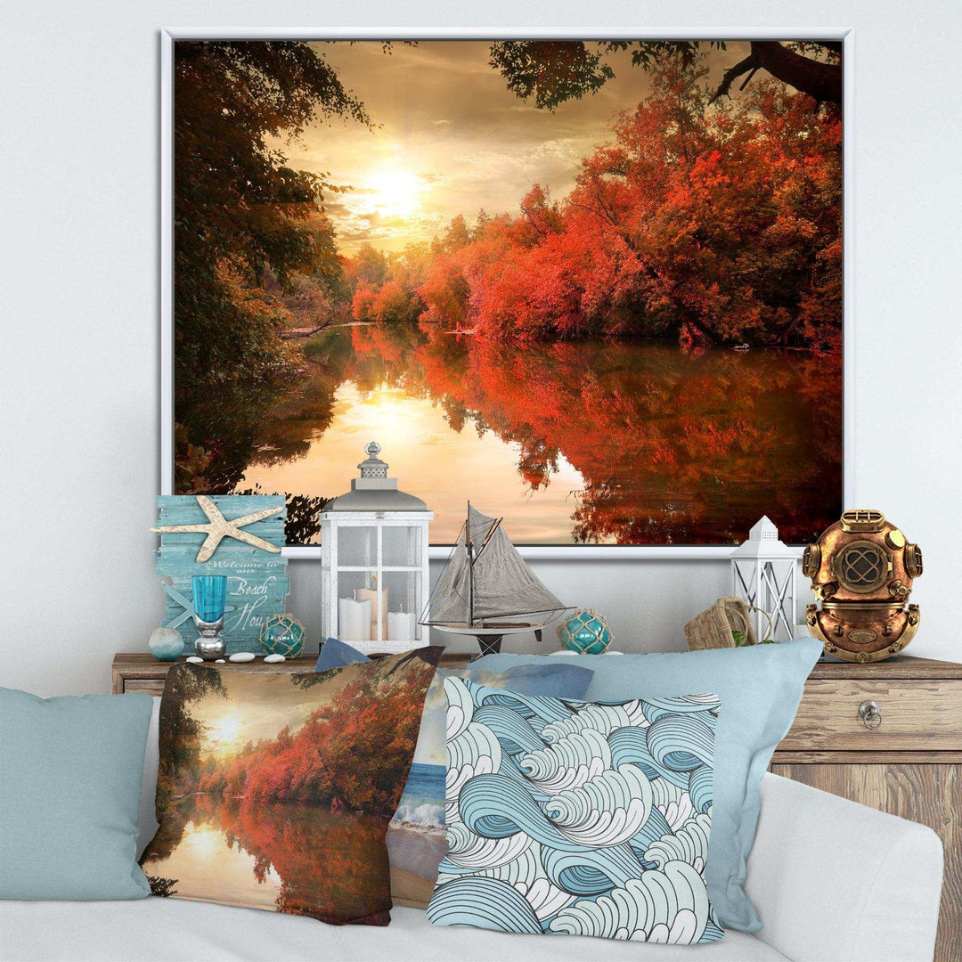 Colorful Fall Sunset over River