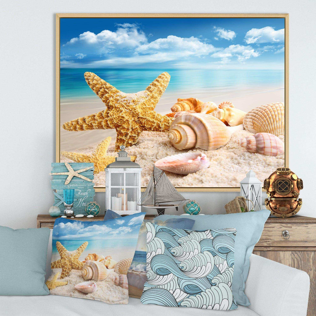 Starfish and Seashells on Beach