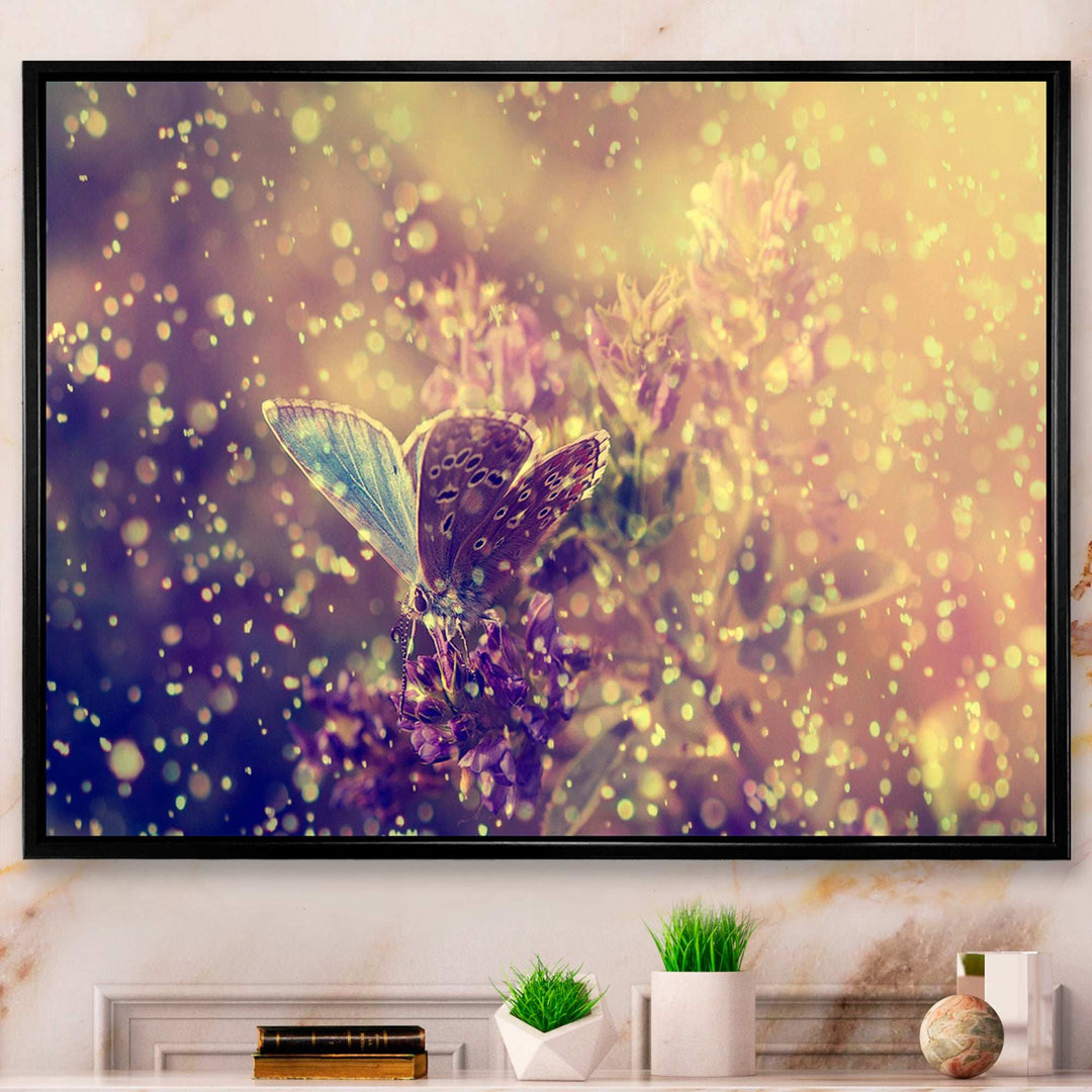 Blue Butterfly And Purple Flowers