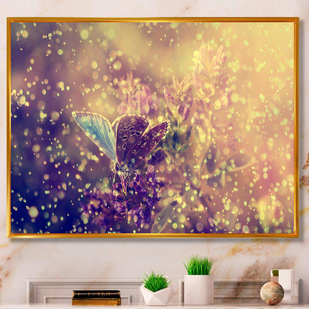 Blue Butterfly And Purple Flowers