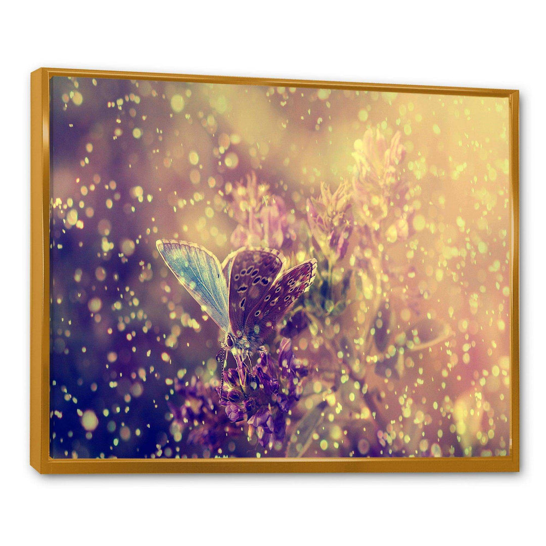 Blue Butterfly And Purple Flowers