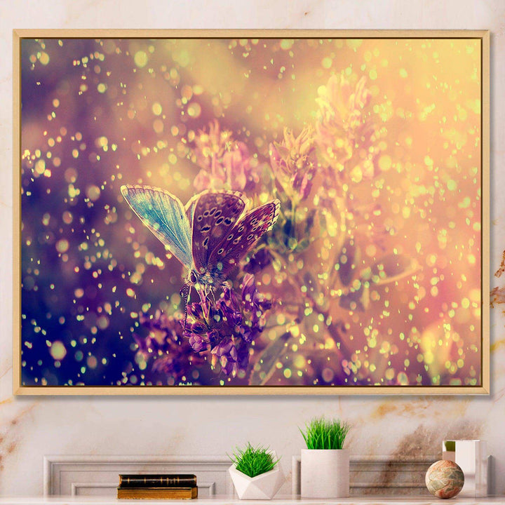 Blue Butterfly And Purple Flowers