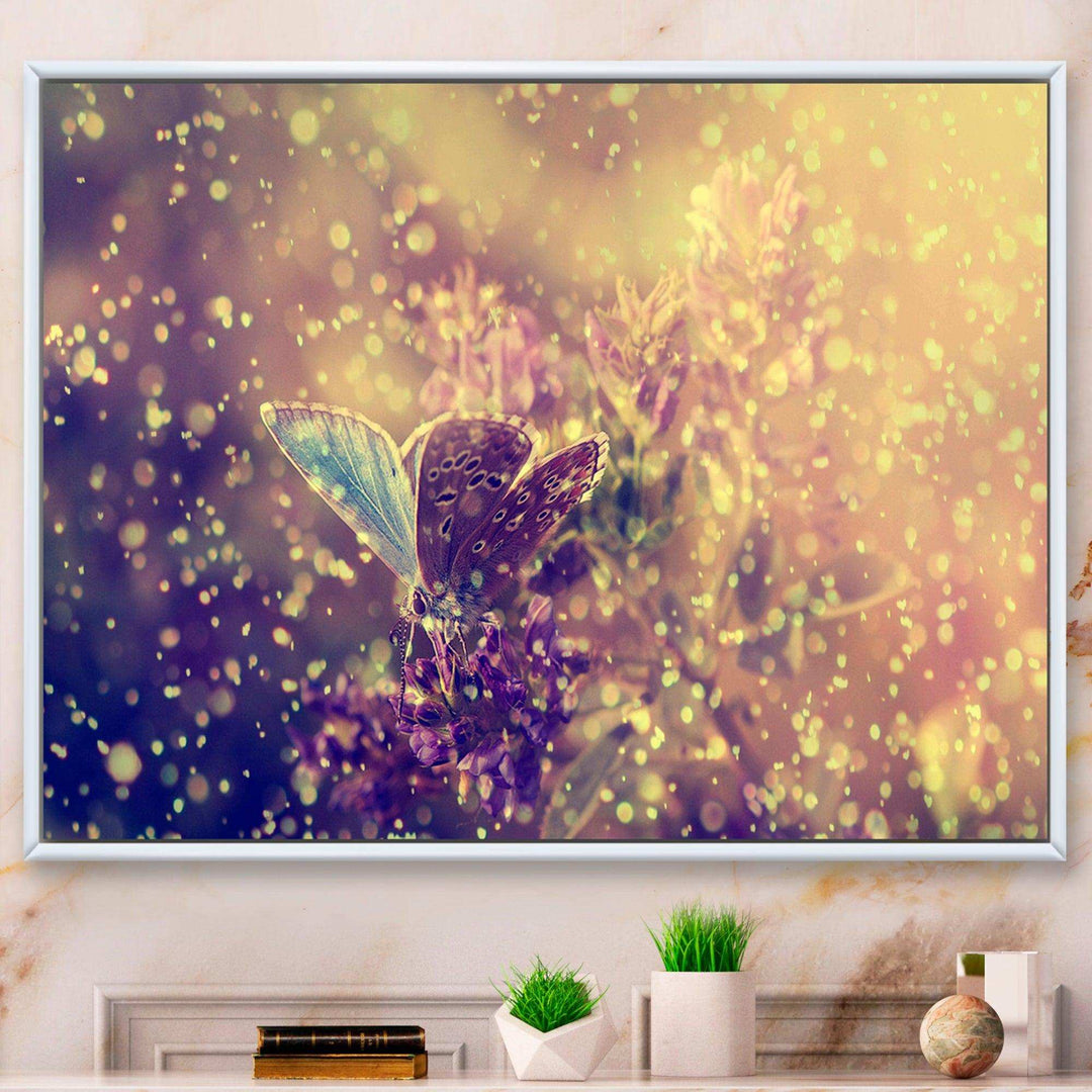 Blue Butterfly And Purple Flowers