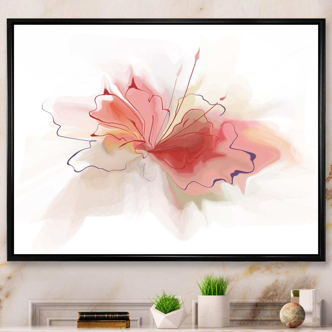 Pink Watercolor Flower Sketch - Floral Living Room Wall Decor