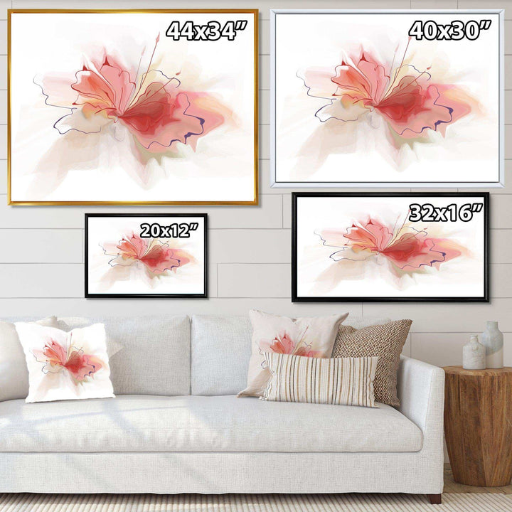Pink Watercolor Flower Sketch - Floral Living Room Wall Decor