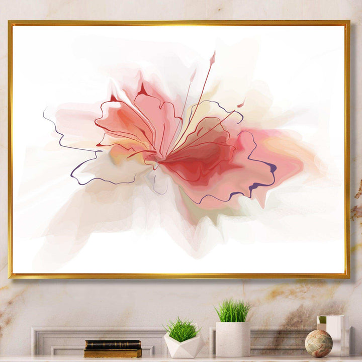 Pink Watercolor Flower Sketch - Floral Living Room Wall Decor