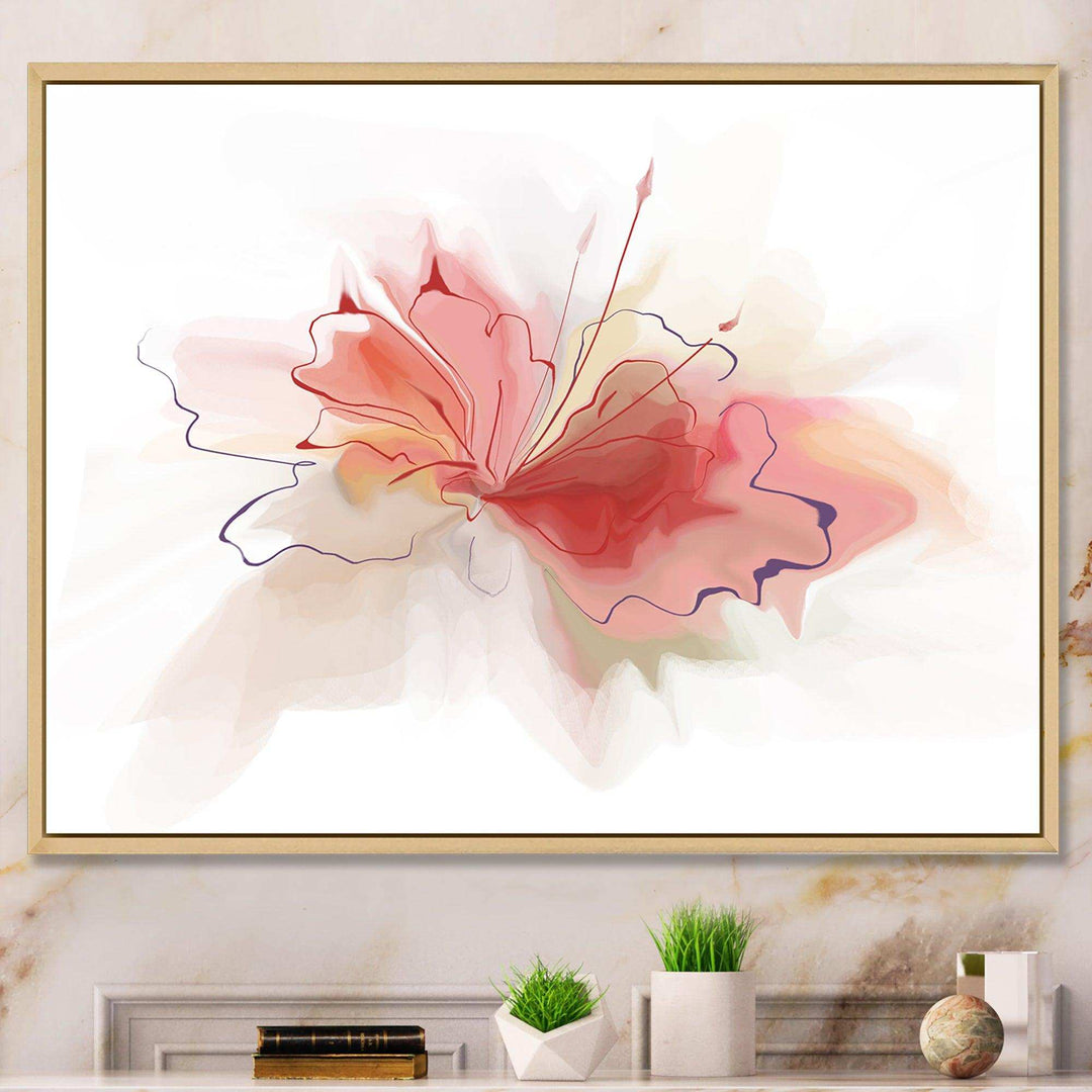 Pink Watercolor Flower Sketch - Floral Living Room Wall Decor