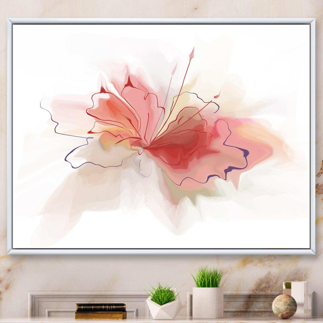 Pink Watercolor Flower Sketch - Floral Living Room Wall Decor