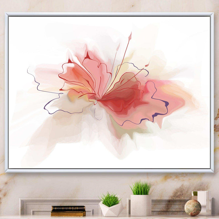 Pink Watercolor Flower Sketch - Floral Living Room Wall Decor