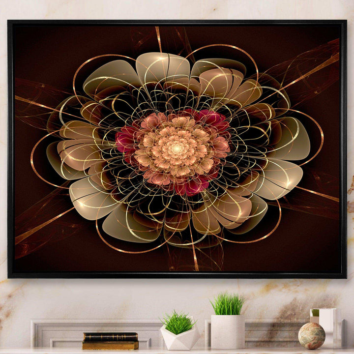 Dark Gold Red Fractal Flower Pattern - Floral Canvas Wall Art