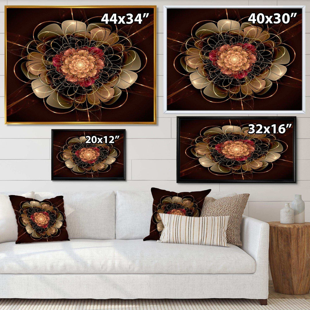 Dark Gold Red Fractal Flower Pattern - Floral Canvas Wall Art