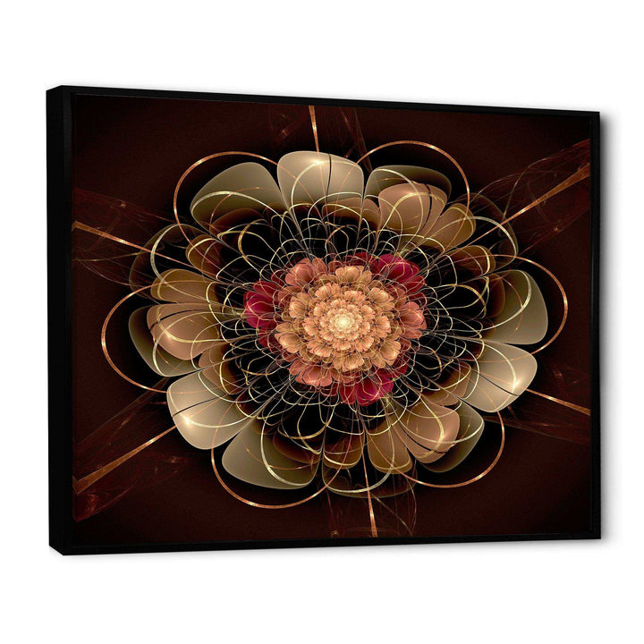 Dark Gold Red Fractal Flower Pattern - Floral Canvas Wall Art