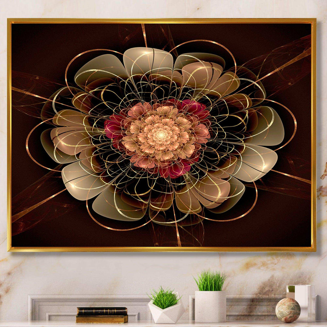 Dark Gold Red Fractal Flower Pattern - Floral Canvas Wall Art