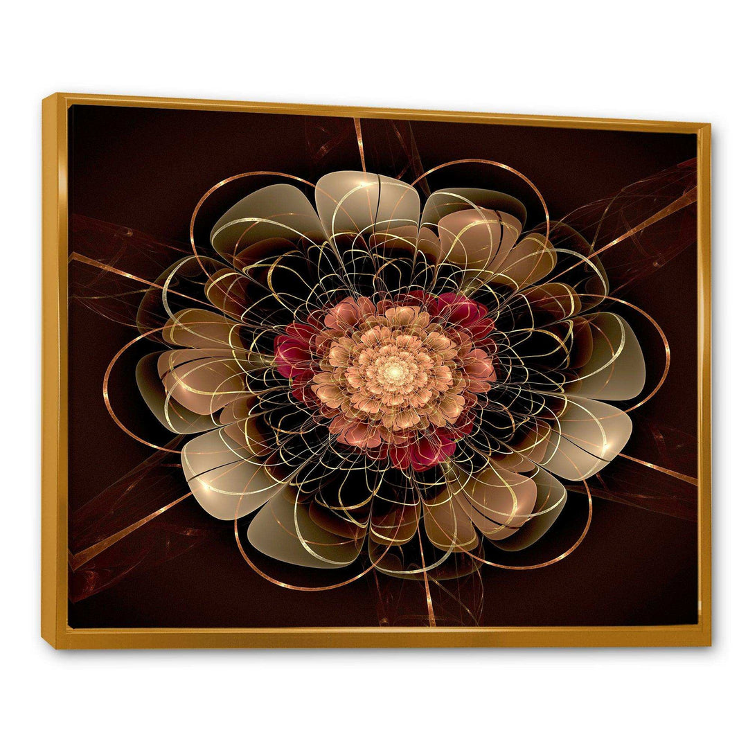 Dark Gold Red Fractal Flower Pattern - Floral Canvas Wall Art