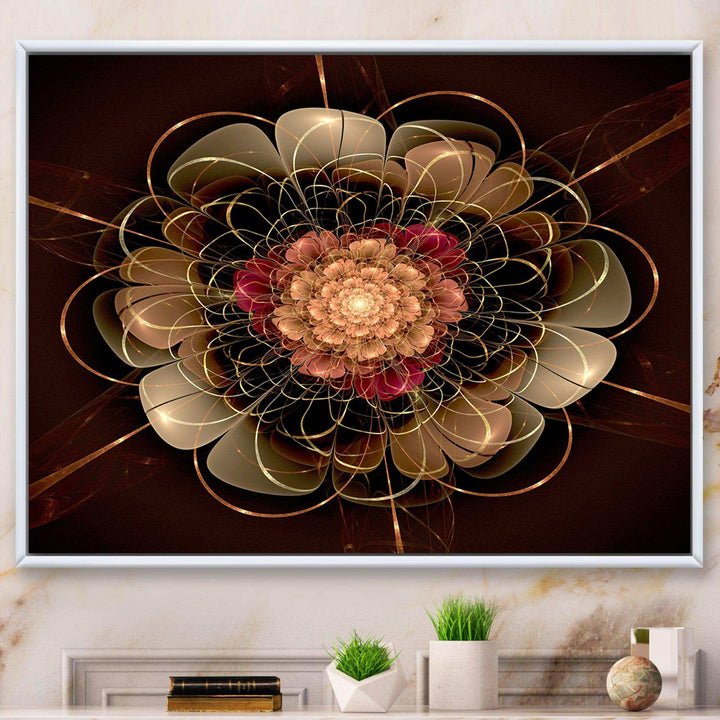 Dark Gold Red Fractal Flower Pattern - Floral Canvas Wall Art