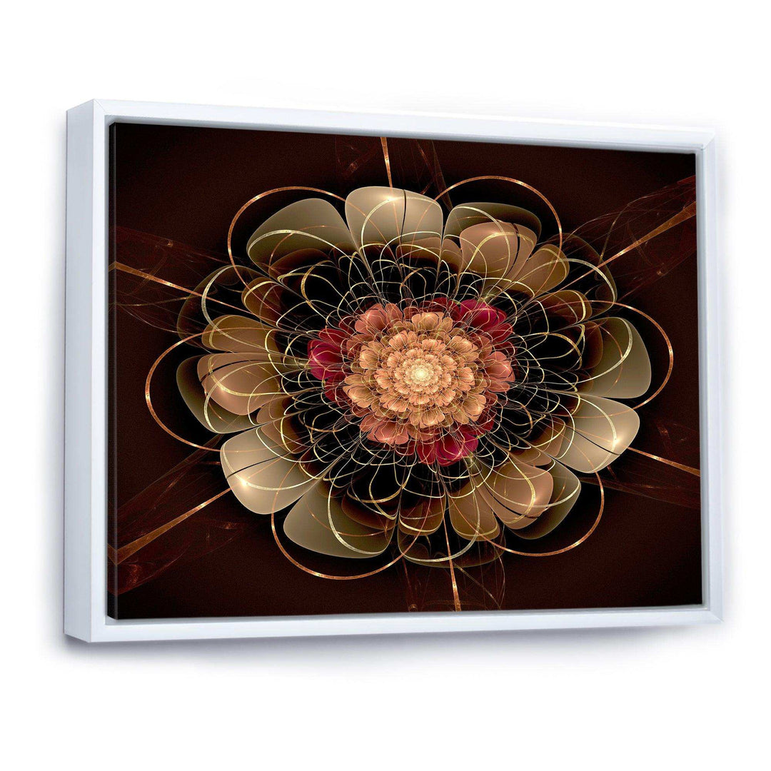 Dark Gold Red Fractal Flower Pattern - Floral Canvas Wall Art