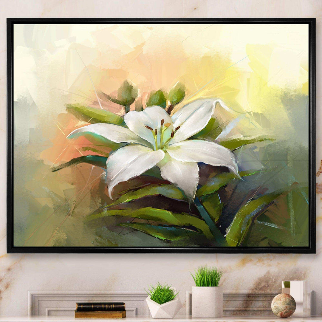 White Lily Flower Oil Painting