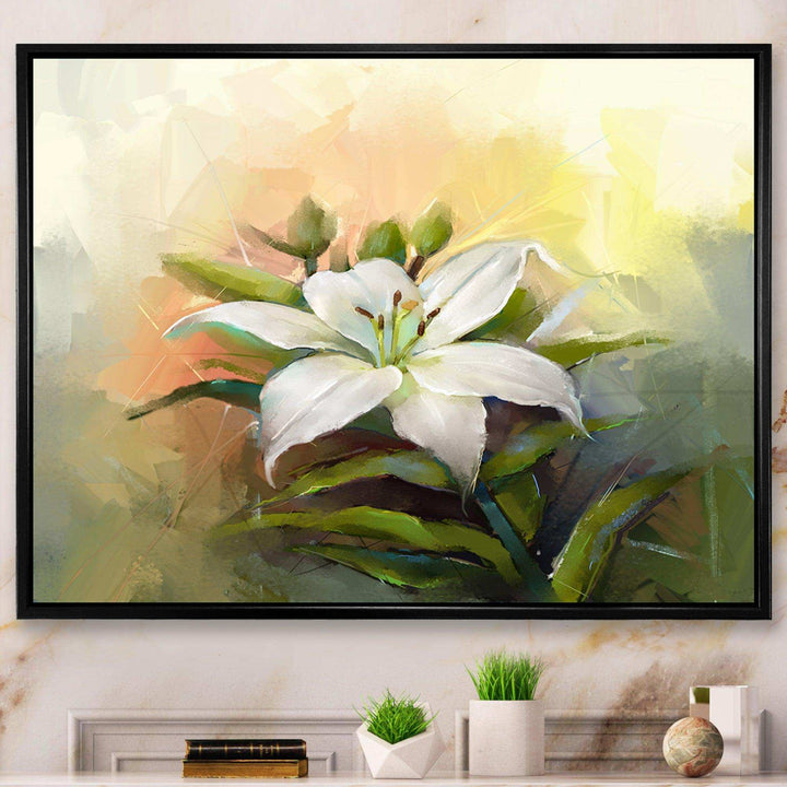 White Lily Flower Oil Painting