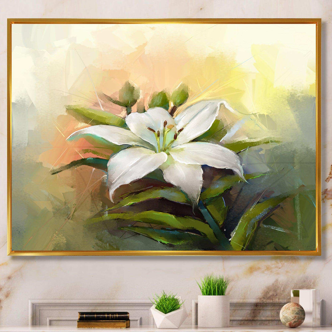 White Lily Flower Oil Painting