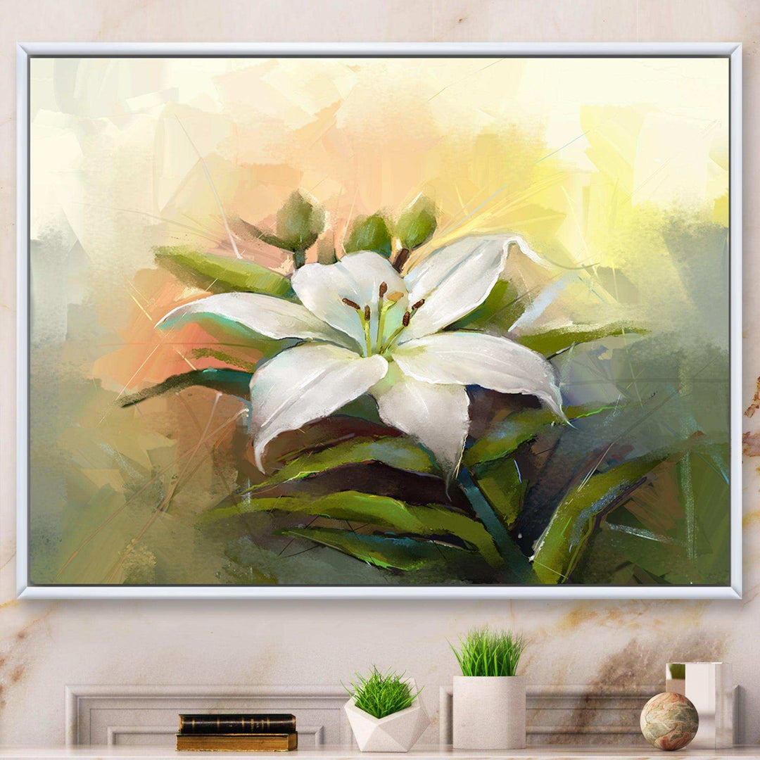 White Lily Flower Oil Painting