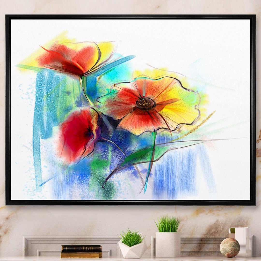 Watercolor Multi color Flower - Floral Living Room Wall Decor
