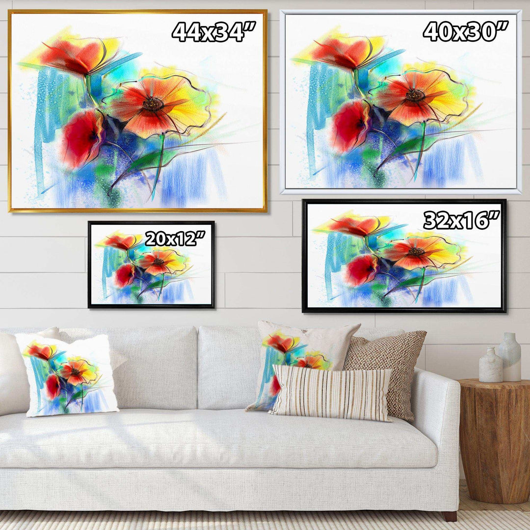 Watercolor Multi color Flower - Floral Living Room Wall Decor