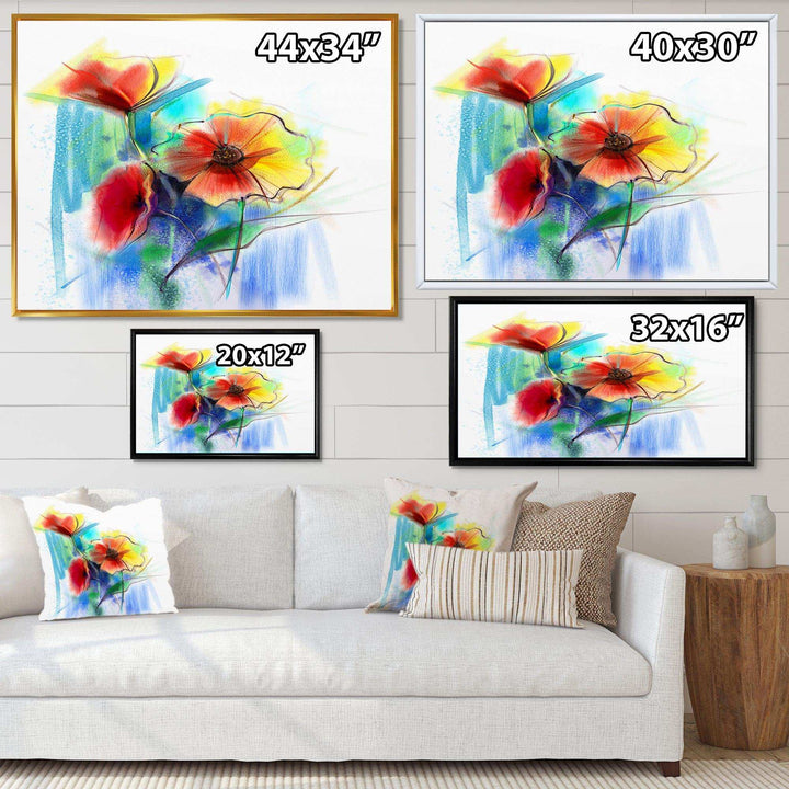 Watercolor Multi color Flower - Floral Living Room Wall Decor