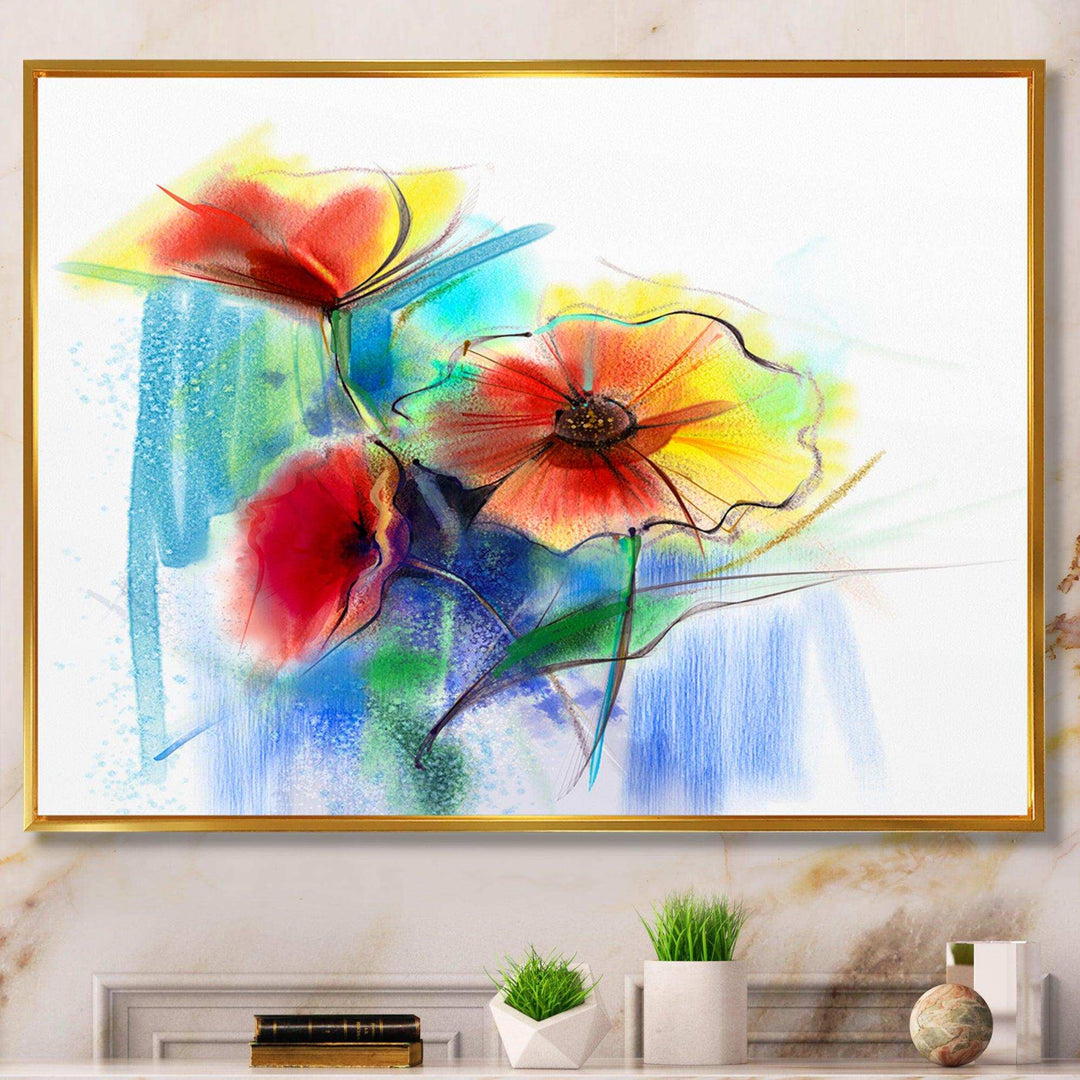 Watercolor Multi color Flower - Floral Living Room Wall Decor