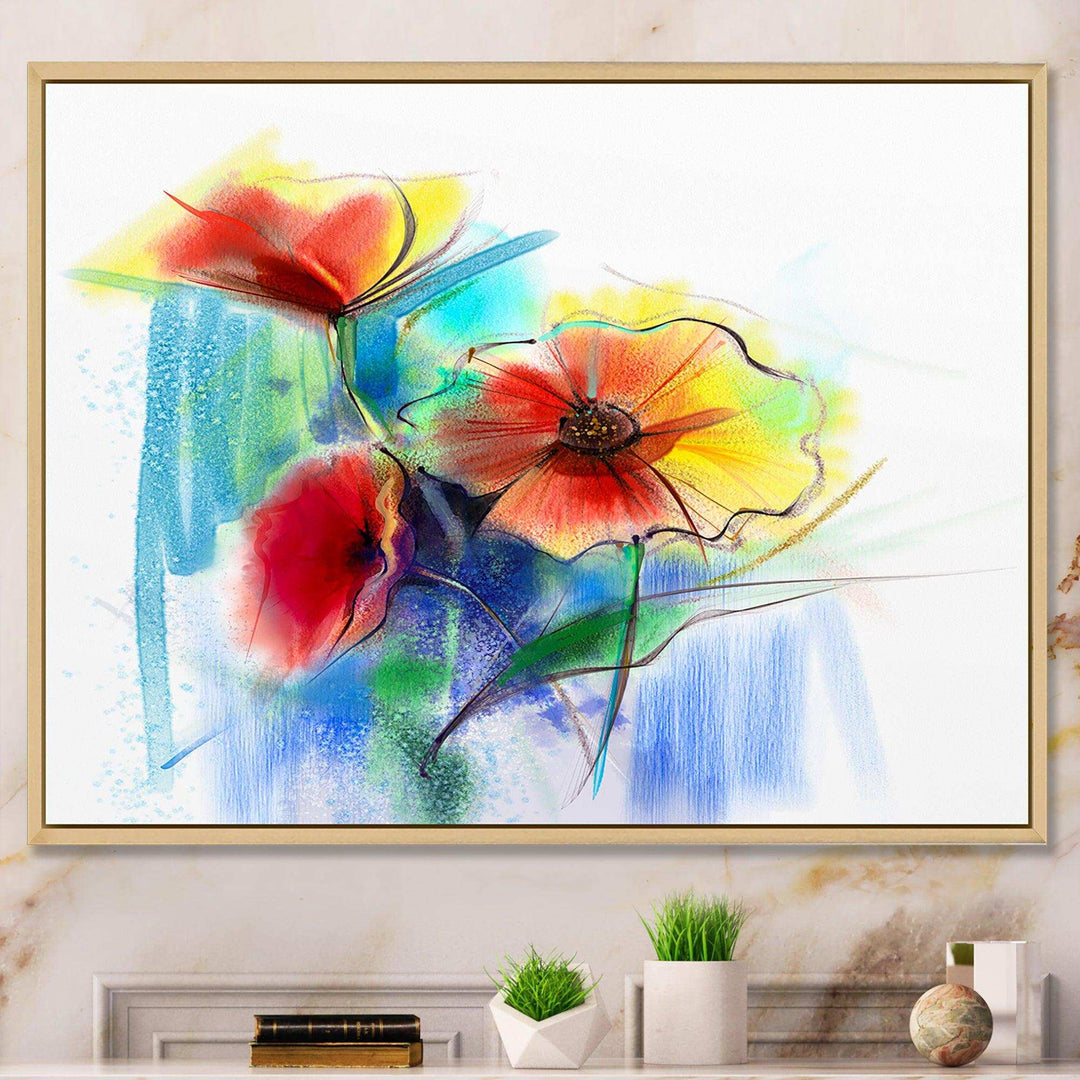 Watercolor Multi color Flower - Floral Living Room Wall Decor