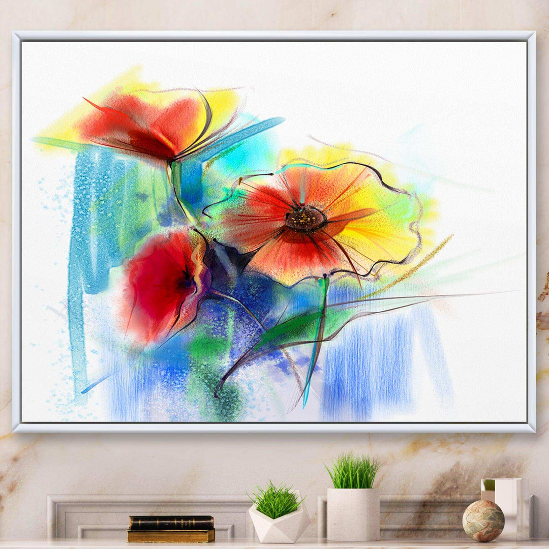 Watercolor Multi color Flower - Floral Living Room Wall Decor