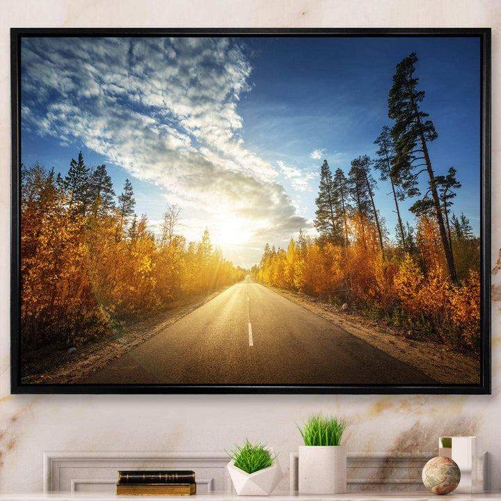 Road in Fall Forest Panorama