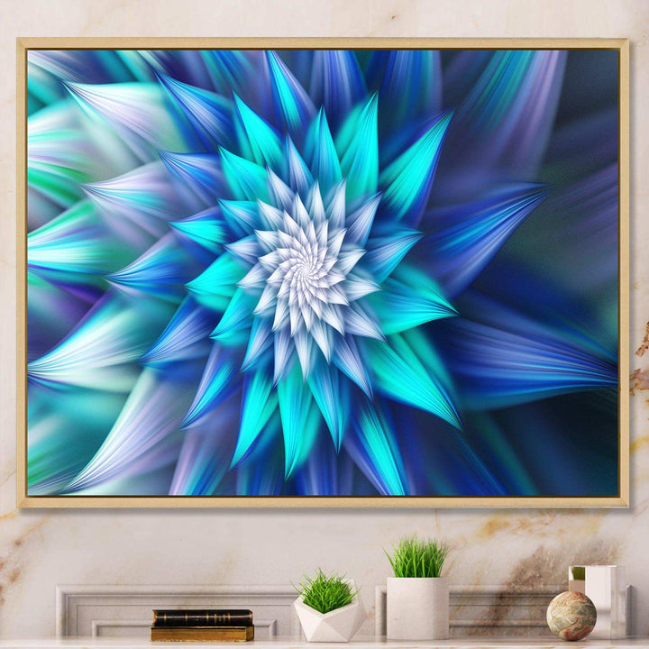 Large Blue Alien Fractal Flower - Modern Wall Art Prints