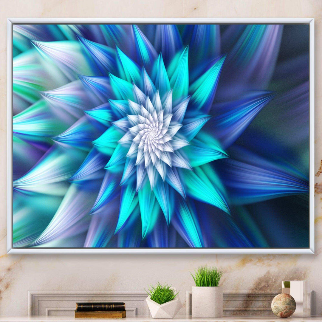 Large Blue Alien Fractal Flower - Modern Wall Art Prints