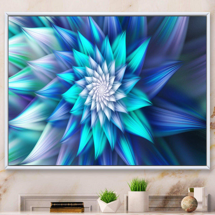Large Blue Alien Fractal Flower - Modern Wall Art Prints