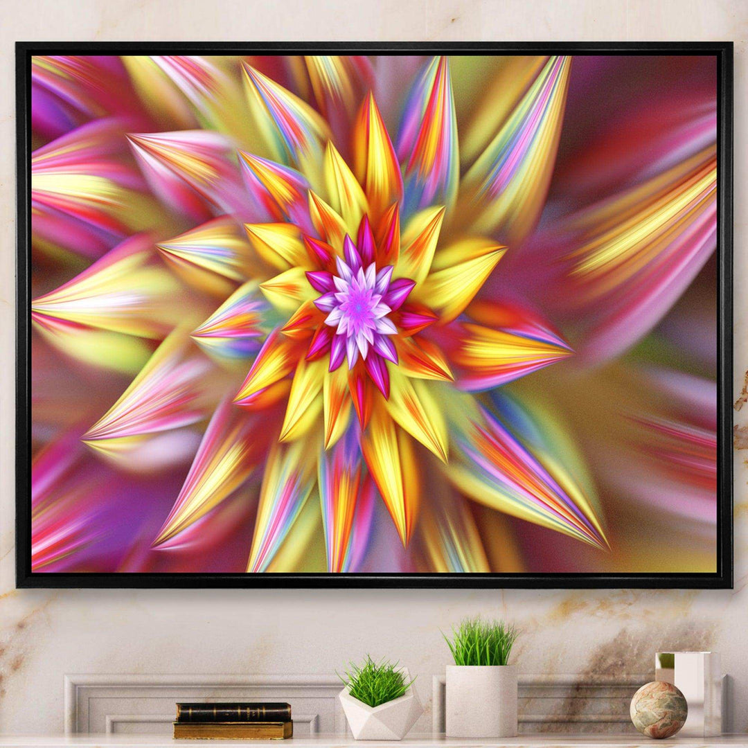 Large Multi Color Alien Fractal Flower - Modern Canvas Wall Art
