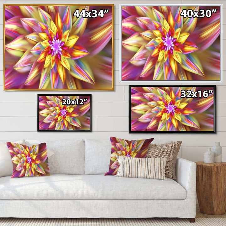 Large Multi Color Alien Fractal Flower - Modern Canvas Wall Art