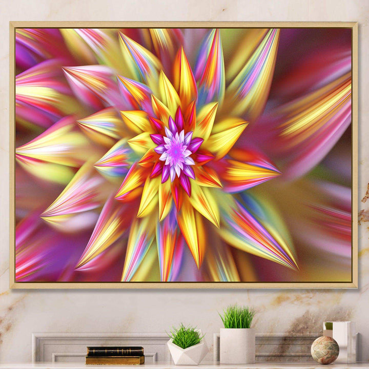 Large Multi Color Alien Fractal Flower - Modern Canvas Wall Art